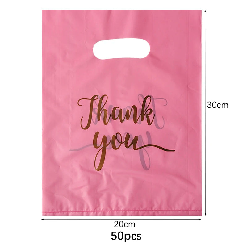 100/50/10Pcs Thank You Gift Bags Wedding Birthday Guest Gift Wrap Plastic Shop Bags Small Business Candy Pastry Store Packaging