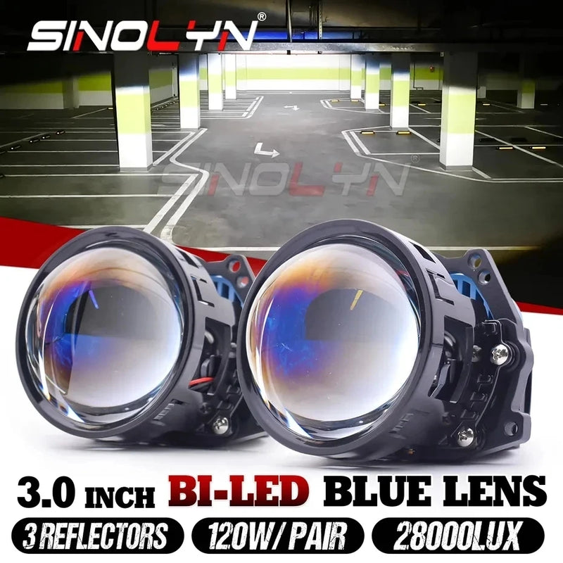 Sinolyn 3 Inch Blue Bi LED Lenses For H7 LED H4 H1 H11 9005 9006 Angel Eyes Projector Headlights 28000LM Car Lights Accessories