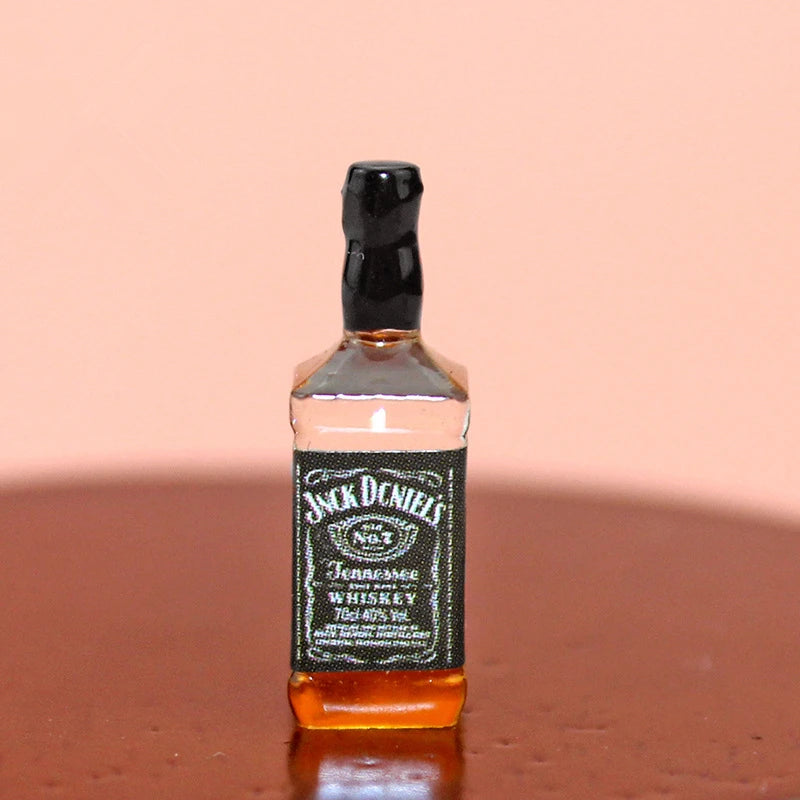 Dollhouse Miniature 1:12 Popular Whiskey with Filled Glass Drink Bottles Model for Doll House Play Food Accessory