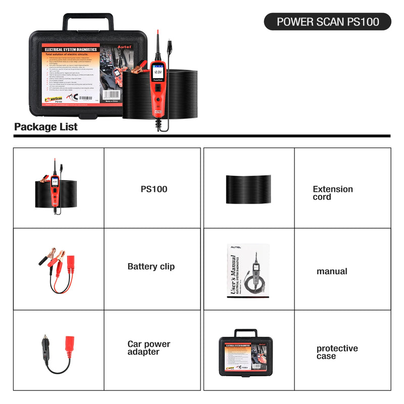 Autel PowerScan PS100 Automotive Circuit Tester Power Circuit Probe Kit Built-in Flashlight Electrical System Diagnostic Tool