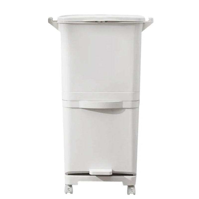 Voltsify 38L Double Compartment Trash Can with 4 Casters, White 2-Tier Design Waste Bin for Kitchen, 42x28.2x73cm