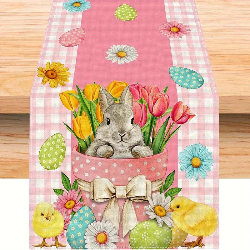 2024 Easter Rabbit Table Runner Linen Bunny Dining Table Cloth Placemat Spring Holiday Happy Easter Decoration For Home Kitchen