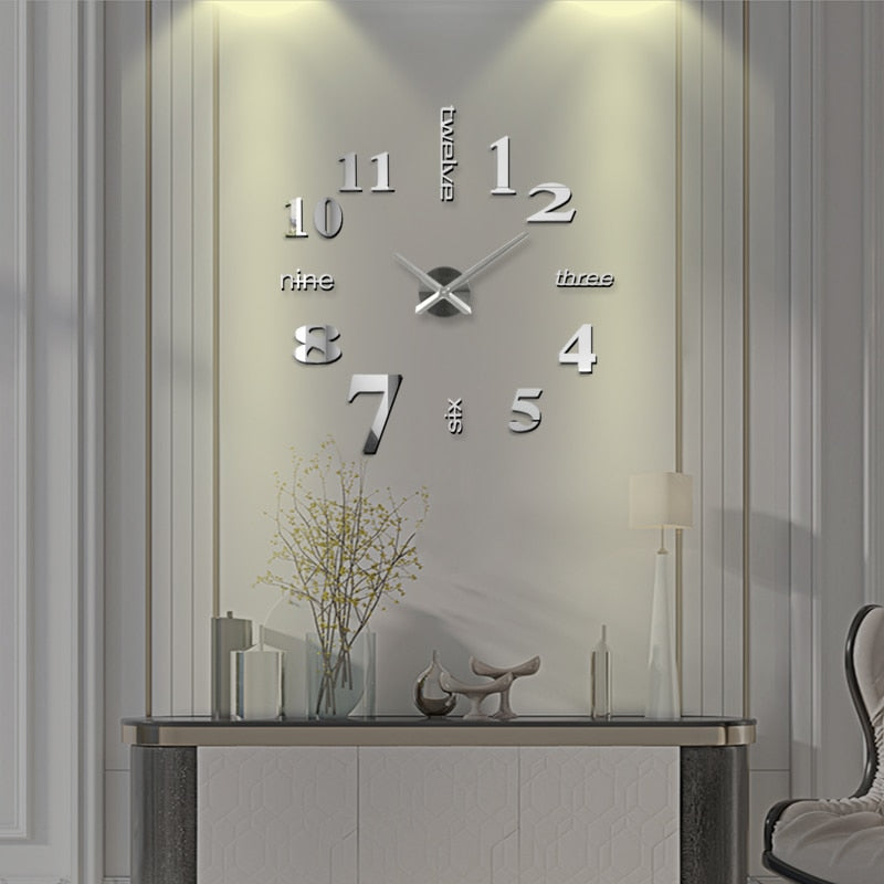 Large Wall Clock Quartz 3D DIY Big Watch Decorative Kitchen Clocks Acrylic Mirror Sticker Oversize Wall Clocks Home Letter Decor