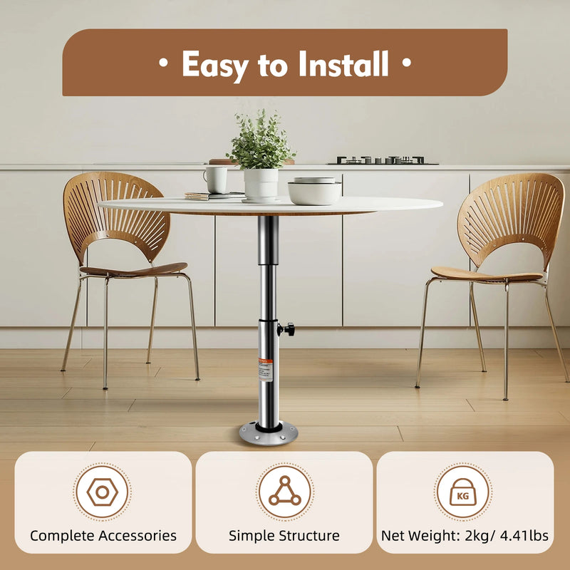 Aluminum Adjustable Table Pedestal Kit Detachable Table Base Stand Leg Base Mount Frame for Caravans, Motorhomes, Yachts