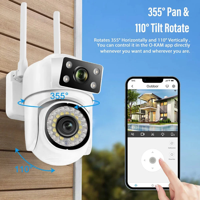 4K 8MP WIFI IP Camera HD PTZ Dual Lens CCTV Surveillance Cameras 8X Digital Zoom Automatic Human Trackin Outdoor IP66 Waterproof