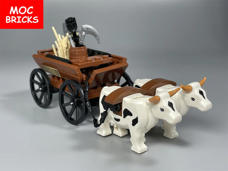 Set Sale MOC Bricks Cow Cattle Cart Oxen Town Farm House Assembled Building Blocks Accessories Children's Toys