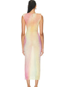 Women Sexy Mesh Rhinestone Crystal Diamonds Bodycon Dress Sparkly Stretched Gradient Tank Mid-Calf Party Dress Vestido