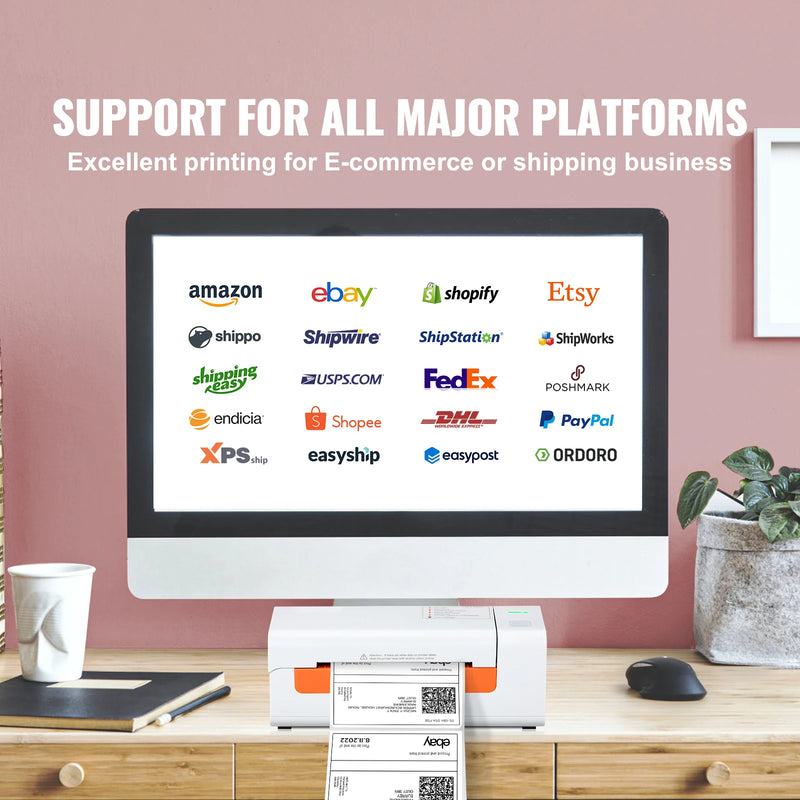 SucceBuy 203dpi Desktop Thermal Label Printer USB Label Maker Sticker Shipping Barcode Printer Compatible W/ Windows/Mac OS