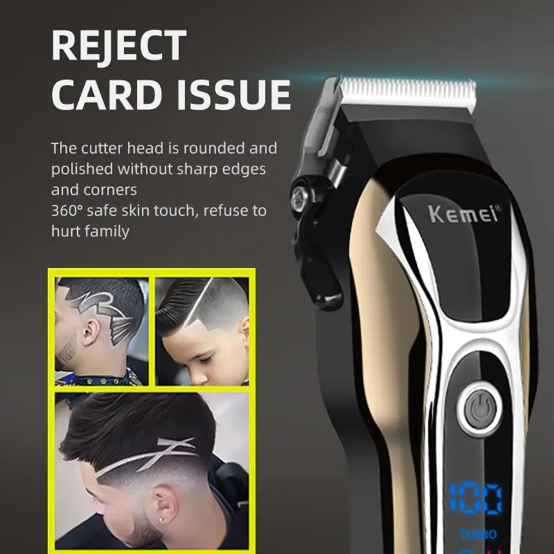 KEMEI-1990 Hair Clippers Kit Cordless, Dual Voltage Beard Trimmer for Men with Rechargeable Battery & Digital Display