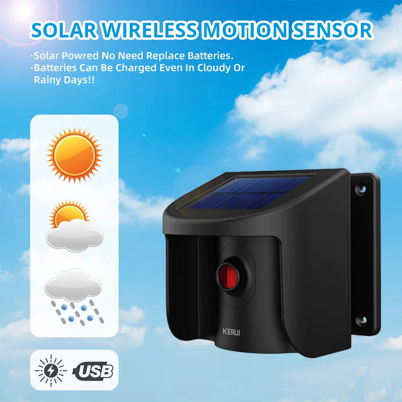 KERUI Wireless Home Alarm Solar Waterproof PIR Motion Sensor Detector Driveway Garage