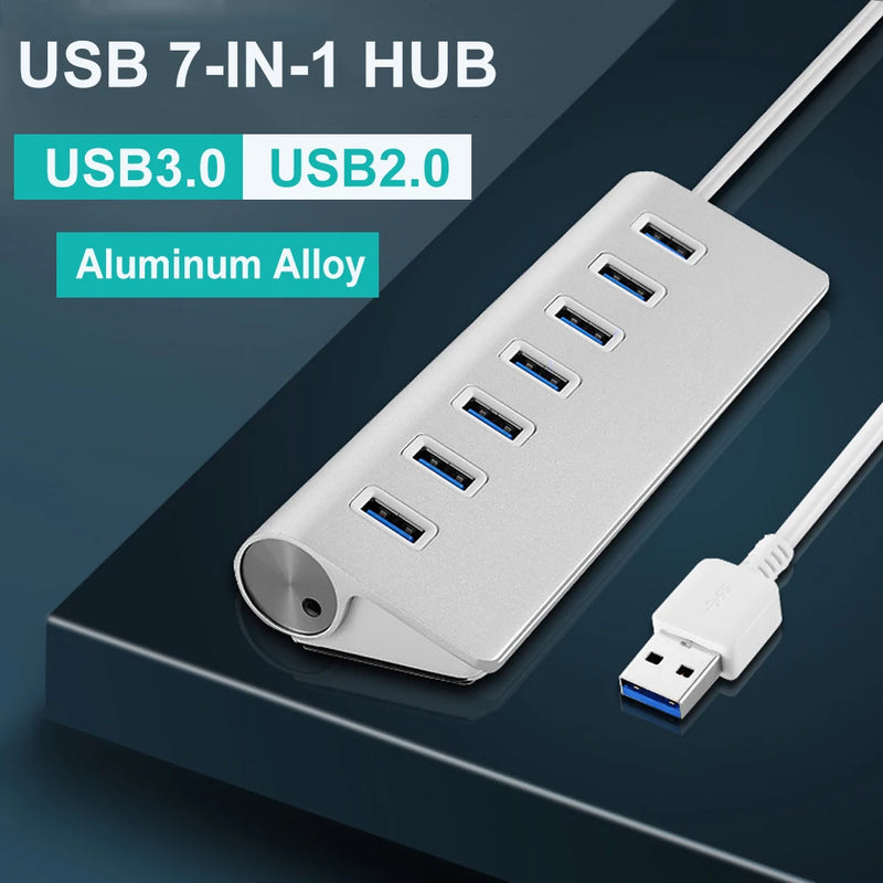USB 3.0 HUB 7Ports Aluminum High Speed Splitter OTG Adapter USB C Docking Station Multiple Port for MacBook Computer Accessories