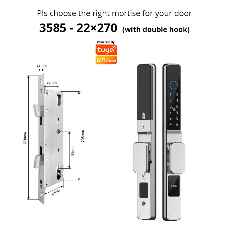 Tuya WiFi Smart Aluminum Door Lock Waterproof Fingerprint APP Password RFID Card Digital Electronic Glass Sliding Door Lock