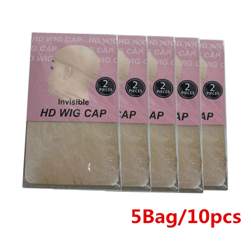 1/5/10 Pack Transparent HD Wig Cap Invisible and Sheer Breathable Ultra-thin Stretchy Stocking Caps for Lace Front