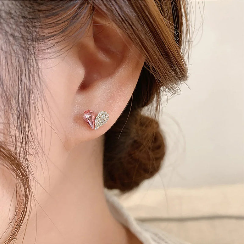 Fashion Personalized Stud Earrings Crystal Studded Heart Earrings for Women Charm Sparkle Luxury Designer Jewelry