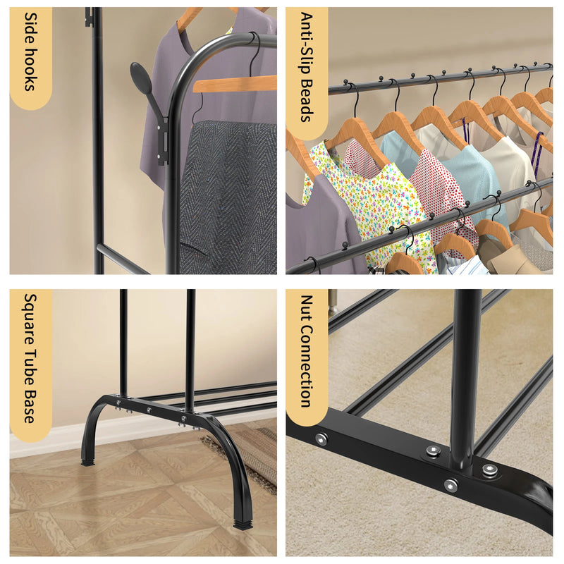 Double-track, double-rod storage rack, coat hanger, garment rack, display rack, shoe rack, clothes rail, adjustable height