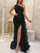 Women 2024 Loungewear Sequins Party Dress, Skew Collar Fashion Patchwork Maxi Dress, Sleeveless Elegant Ladies Dress Streetwear