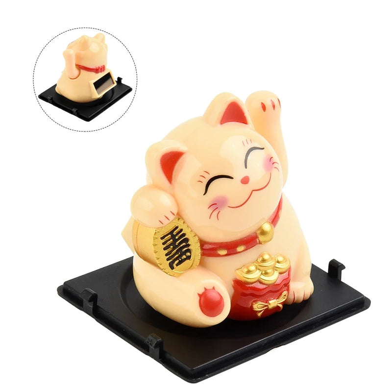 Solar Powered Maneki Neko Waving Arm Beckoning Fortune Cat Lucky Cat For Home-Office Car Christmas Decoration Gift Accessiores