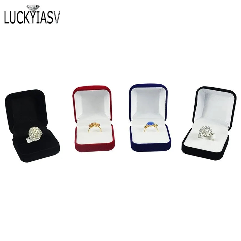 Retail 4 Color Available Blocked Jewelry Box Wedding Party Birthday Ring Jewelry Organizer Storage Gift Packing Box Jewelry Case