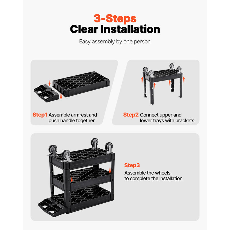 SucceBuy 2/3 Shelf Utility Service Cart Dolly with 360° Swivel Wheels Ergonomic Storage Handle for Warehouse/Garage/Cleaning