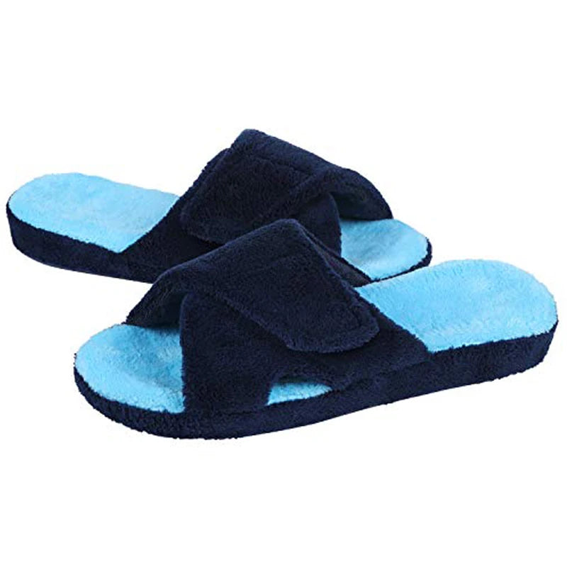 Comwarm Orthopedic House Slippers For Women Adjustable Indoor Slippers Fashion Open Toe Corduroy Bedroom Slides Fur Cotton Shoes