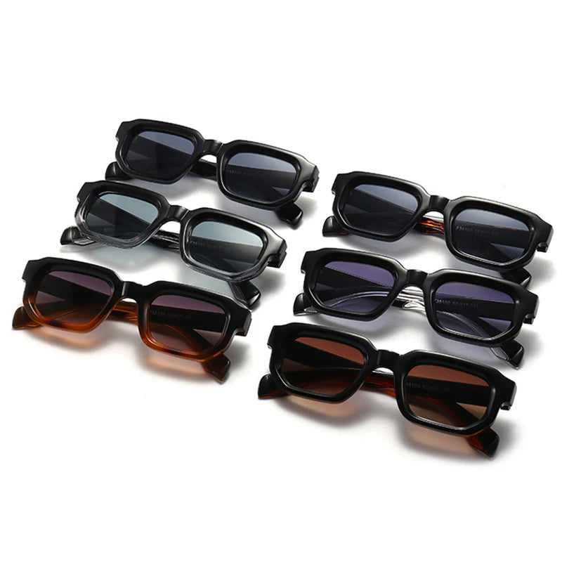 SO&EI Fashion Square Rivets Women Sunglasses Shades UV400 Retro Gradient Men Punk Sun Glasses