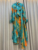 New 2024 Autumn Fashion Irregular Party Midi Dress Female long Sleeve Elegant Loose Print Casual Evening Dress For Women ﻿