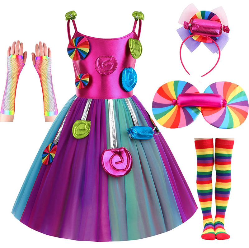 Candy Fairy Costume Girls Lollipop Cosplay Dress Toddler Carnival Purim Rainbow Vestidos Christmas Party Princess Clothing Gown