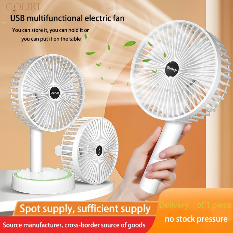 Handheld&Vertical Foldable Fan Portable Silence Floor Fan USB Recharge Multiple Gears Summer Detachable Base Desk Outdoor Fan