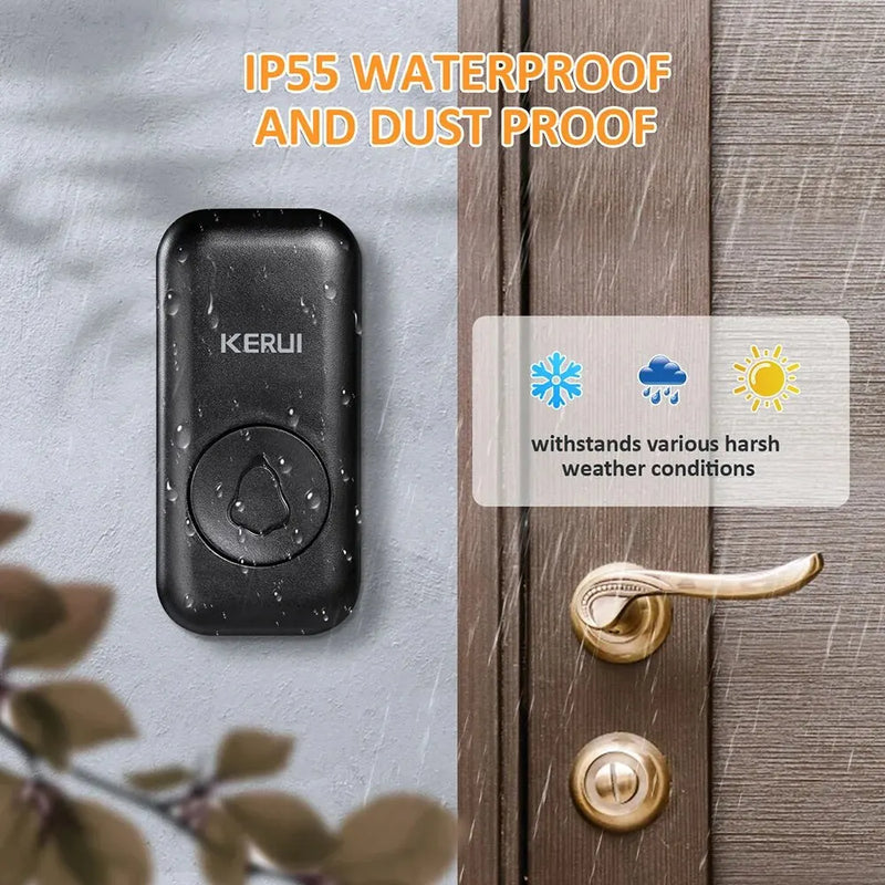 KERUI Wireless Doorbell for Home Waterproof Door Chime Kit 57 Chimes Melodies 4 Volume Smart Door Bell 2 Buttons +2 Receivers