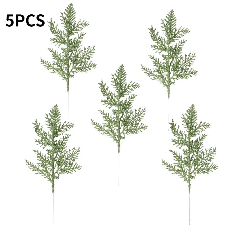 10/5Pcs Artificial Plants Pine Branches Christmas Glitter Gold Leaves Xmas Tree Decoration Pendant Christmas Home Decoration