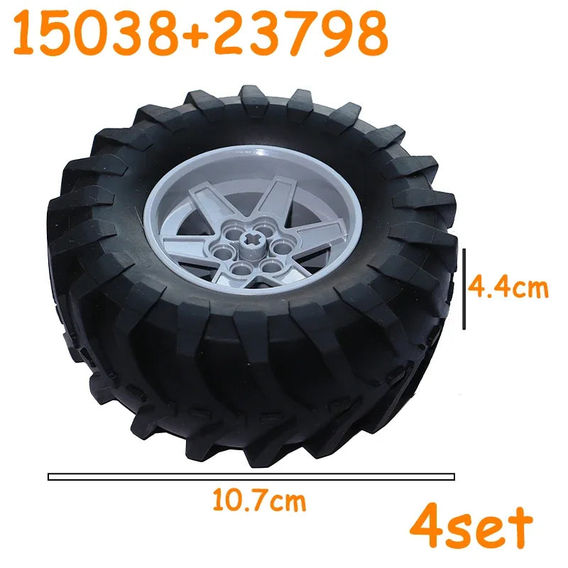 MOC Technical Tire Wheel Cross Hole Set Motorcycle Tyre & Rim Car Truck Wheels Hub Bricks Construction Building Blocks
