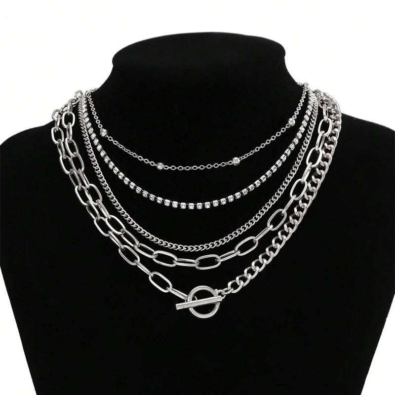 New Vintage Fashion Punk Crystal Chain Necklace For Women Female Boho Multilevel Hip Hop Jewelry Gift Wholesale New