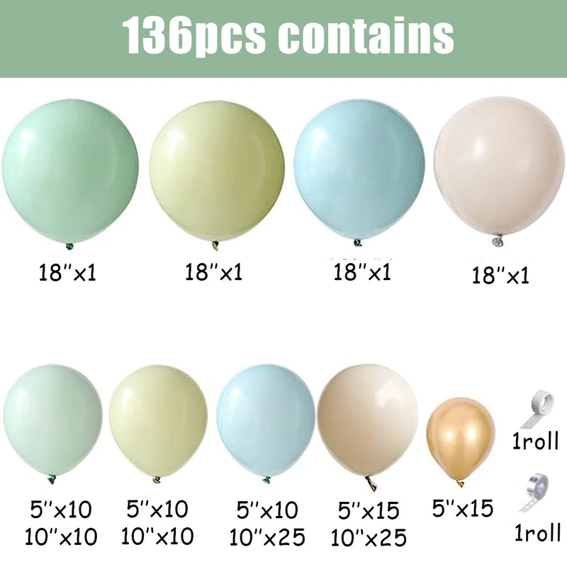 136pcs Dusty Green Blue Balloon Garland Arch Kit Sand White Beige Balloons for Boho Baby Bridal Shower Wedding Party Decorations