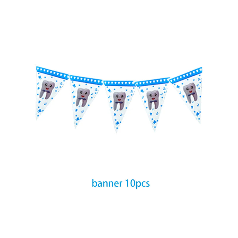 My First Tooth Blue Theme Party Disposable Tableware Stes Boy Girl First Tooth Birthday Party Decor Cups Plates  Napkins Banners