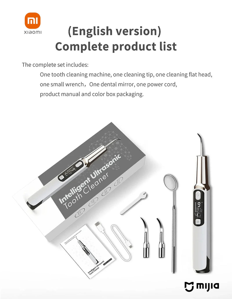 Xiaomi MIJIA Ultrasonic Dental Scaler Teeth Tartar Stain Tooth Calculu Remover Electric Sonic Teeth Cleaner Dental Stone Removal