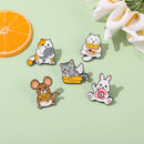 cat Rabbit and mouse animal Enamel Lapel Pin Cartoon Metal Brooch Jewelry For Women Men Hat Backpack Bags Badge Pins Kids Gifts