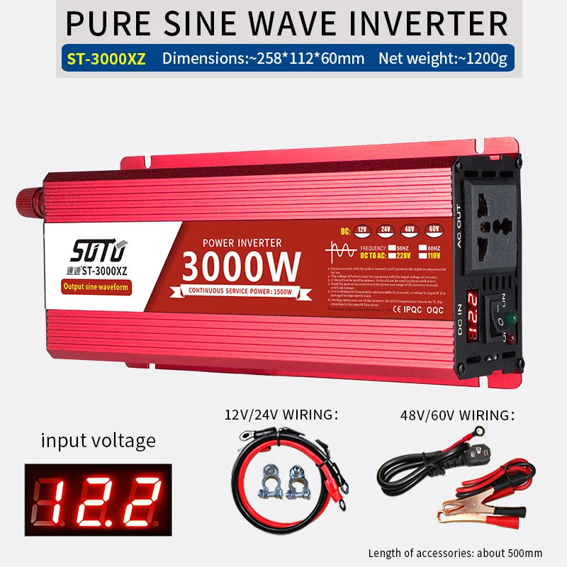 Pure sine wave inverter 24V to 220V 1000W 1800W 2200W 3000W 3600W DC to AC voltage converter 24V 110V 220V mini car power supply