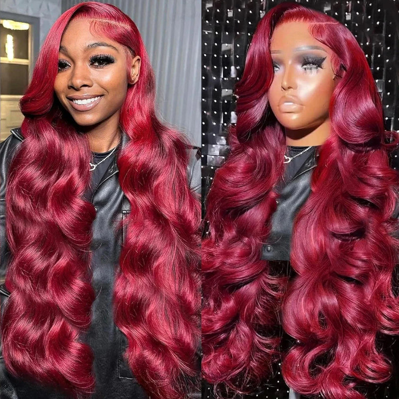 Body Wave 99j Burgundy 13x6 Hd Frontal Human Hair Wig For Women 250% 30 34inch Brazilian Glueless Red Lace Front Wigs On Sale