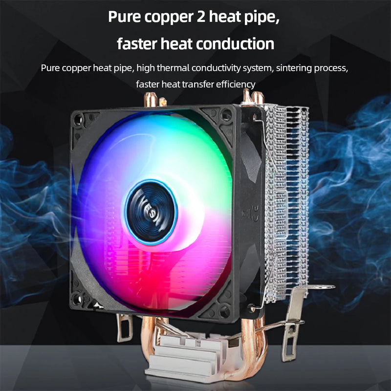 RGB CPU Cooler Radiator 2 Heat Pipe 9cm Cooler Fan Hydraulic Bearings Colorful Light Effect Computer Accessories for INTEL AMD