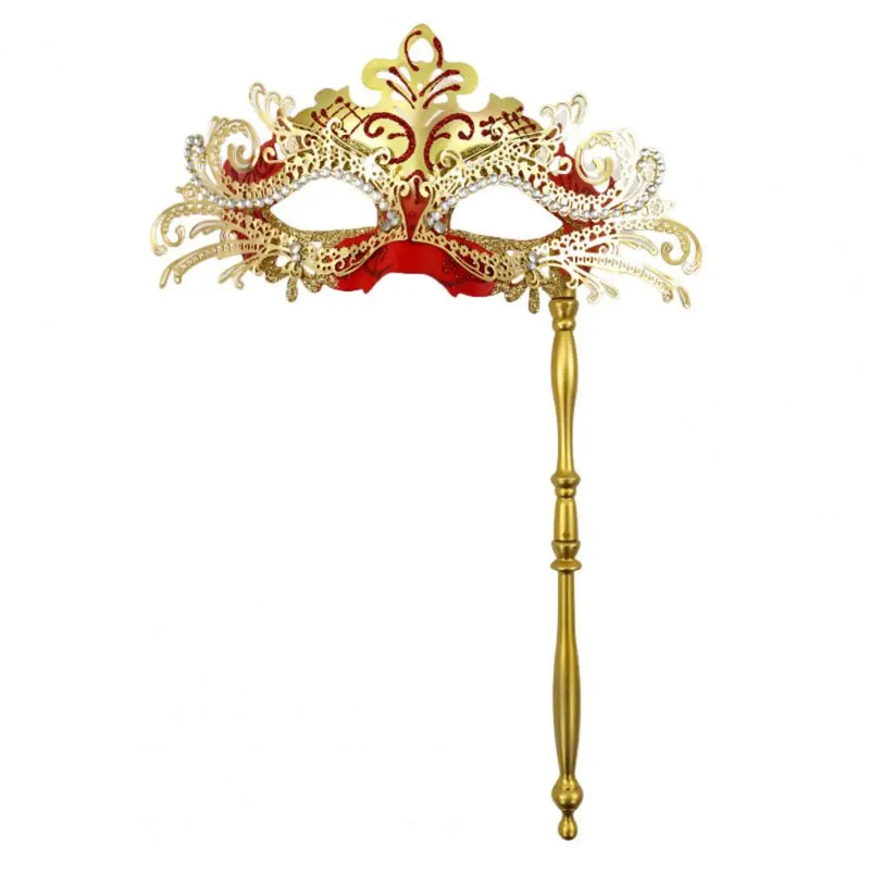 Metal Fancy Elegant Party Masque with Handheld Stick Half Face Venetian Masque with Rhinestones for Women Men Prom Masquerade