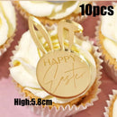 10Pcs Happy Easter Bunny Egg Cake Toppers Acrylic Gold Silver Rabbit Shaped Cupcake Toppers for Easter Party Dessert Decorations