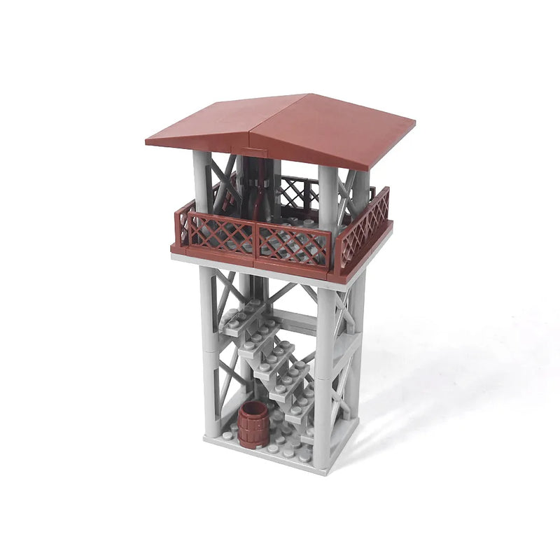 Military MOC Sentry Building Block Soldier Sandbag Fence Cannon Shell Barbed Wire Weapon Rack Training Field Watchtower Toy K018