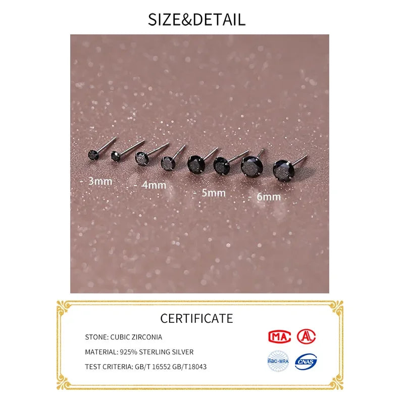 INZATT Real 925 Sterling Silver Round Zircon Stud Earrings For Women Classic Fine Jewelry Minimalist Ear Piercing Accessories