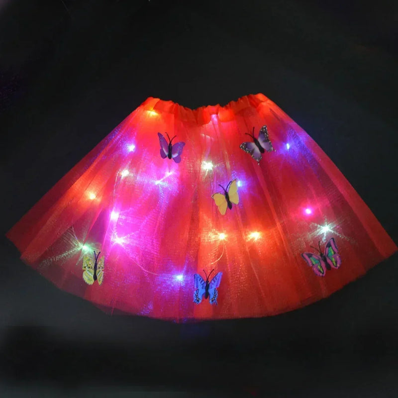 Princess Girl Butterfly Light Fairy Tutu LED Skirt Glow Flower Headband Birthday Gift Fancy Party Christmas Halloween Festival