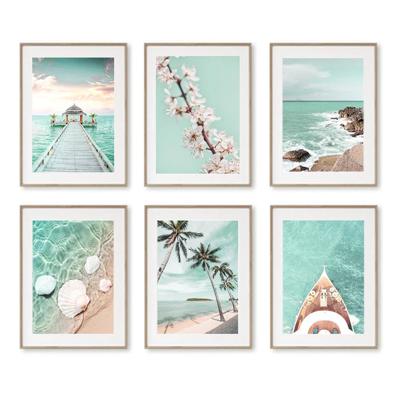 Turquoise Maldives Summer Sea Beach Coconut Tree Wall Posters and Prints Canvas Painting Landscape Picture for Living Room Decor