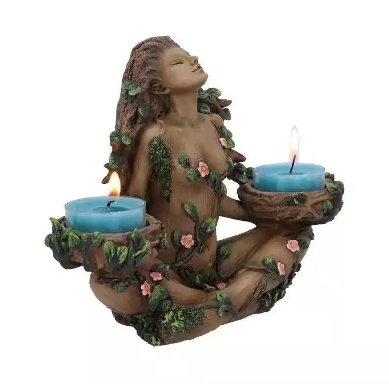 Forest guardian goddess the mother of the earth nature protector balance candle candle holder resin ornament