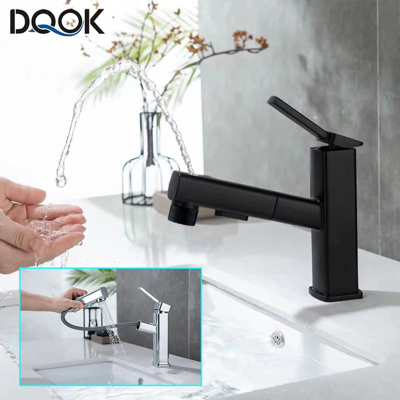 DQOK bathroom basin faucets basin mixer sink faucet Pull Out bathroom water mixer Chrome brass Modern Washbasin faucets Black