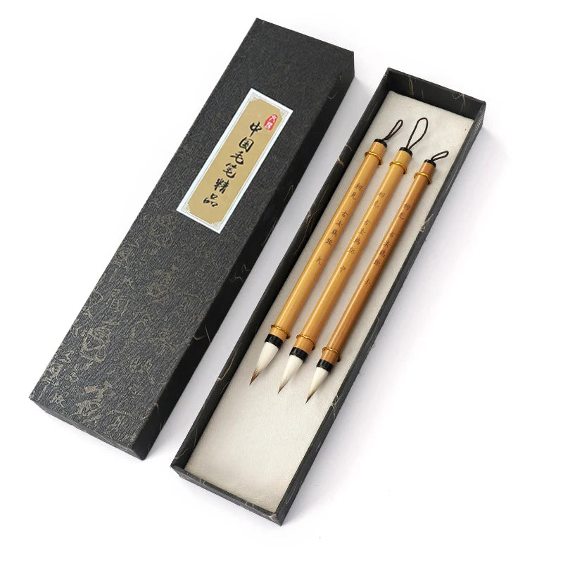 3Pc Chinese Traditional Calligraphy Paint Brush Set Bamboo Wool Hair Painting Brushes Watercolor Darwing Writing Students Aritst