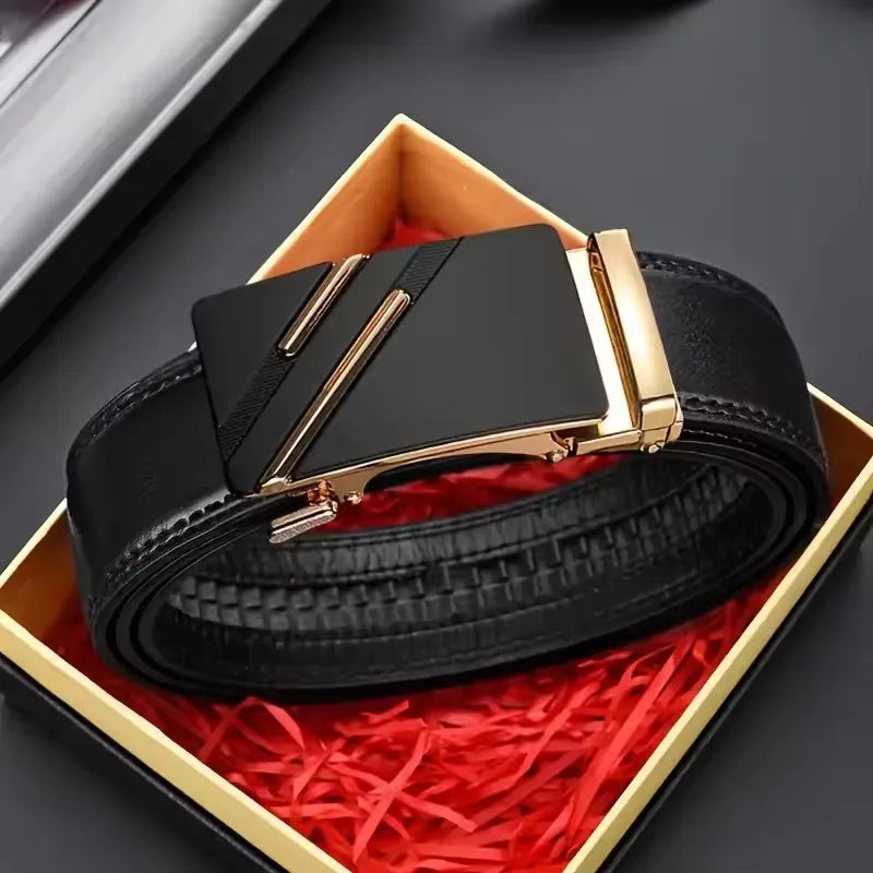 New Fashion Leisure Business Men's Belt Metal Automatic Buckle Brand Luxury Design Waist Belts For Men Strap Male，For Ideal Gift
