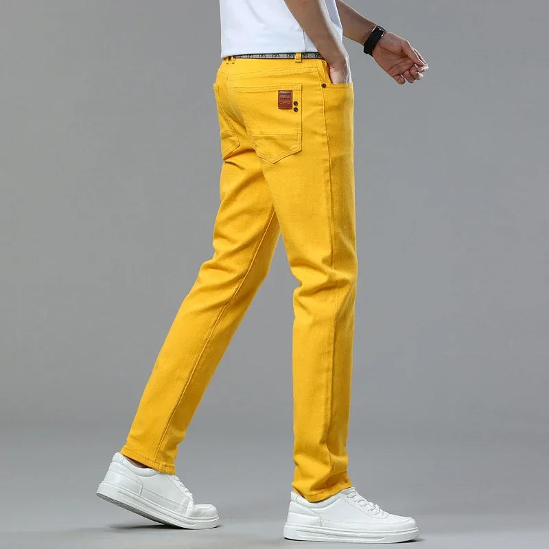 White Yellow Pink Red Fashion 5 Color Fashion Men's Stretch Jeans Slim Streetwear Korean Business Straight Casual Denim Trousers